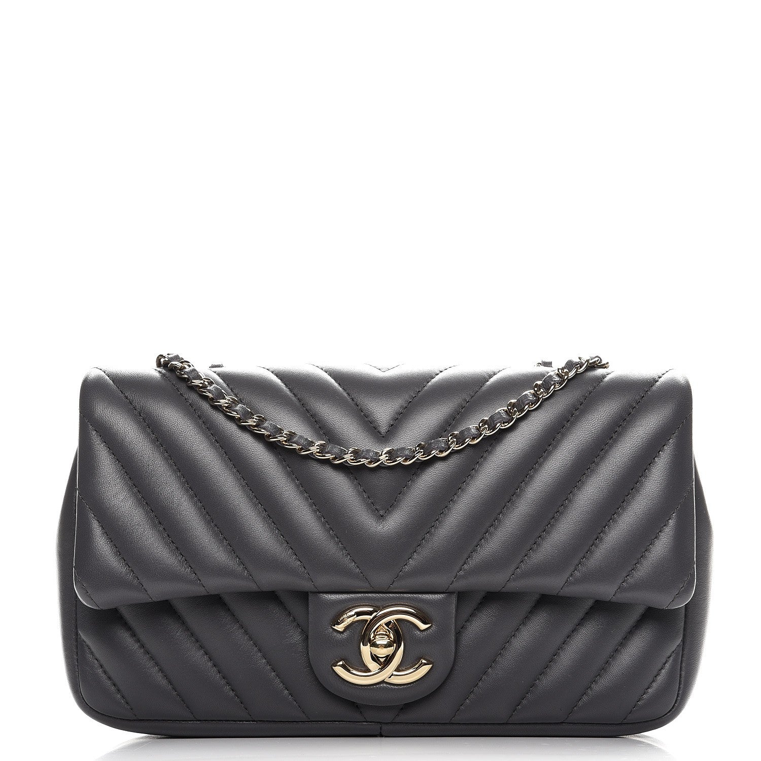Chanel Lambskin Surpique Chevron Quilted Small Single Flap Grey 1 of 8
