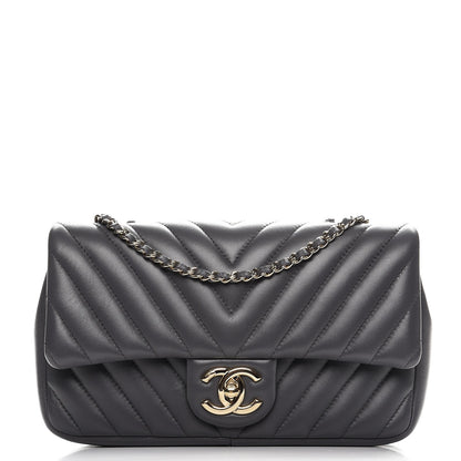 Chanel Lambskin Surpique Chevron Quilted Small Single Flap Grey 1 of 8