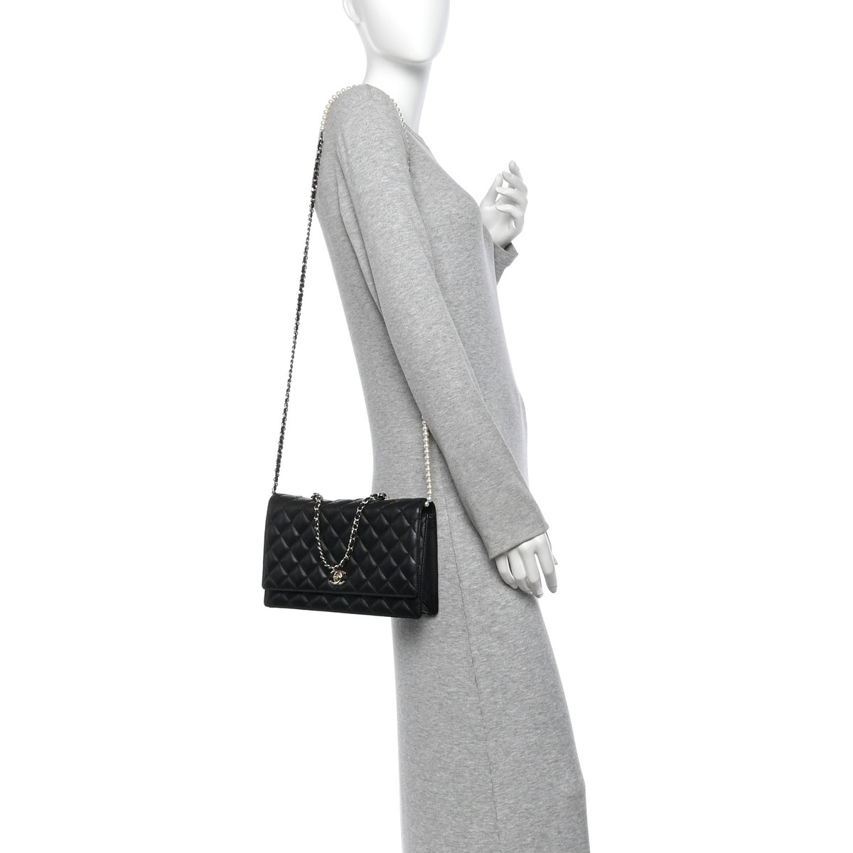 Lambskin Quilted Fantasy Pearl Flap Black