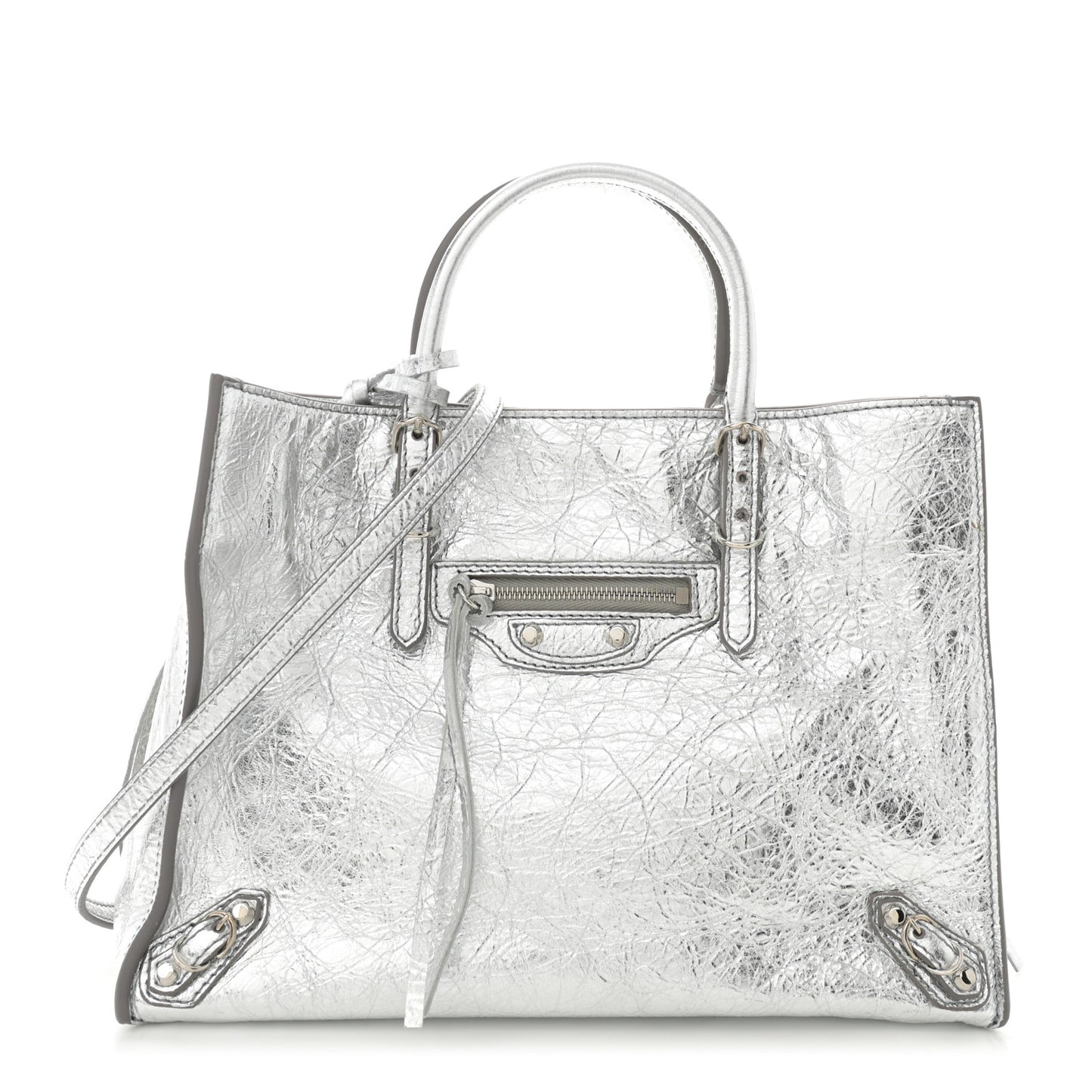 Metallic Calfskin Papier A6 Zip Around Tote Silver