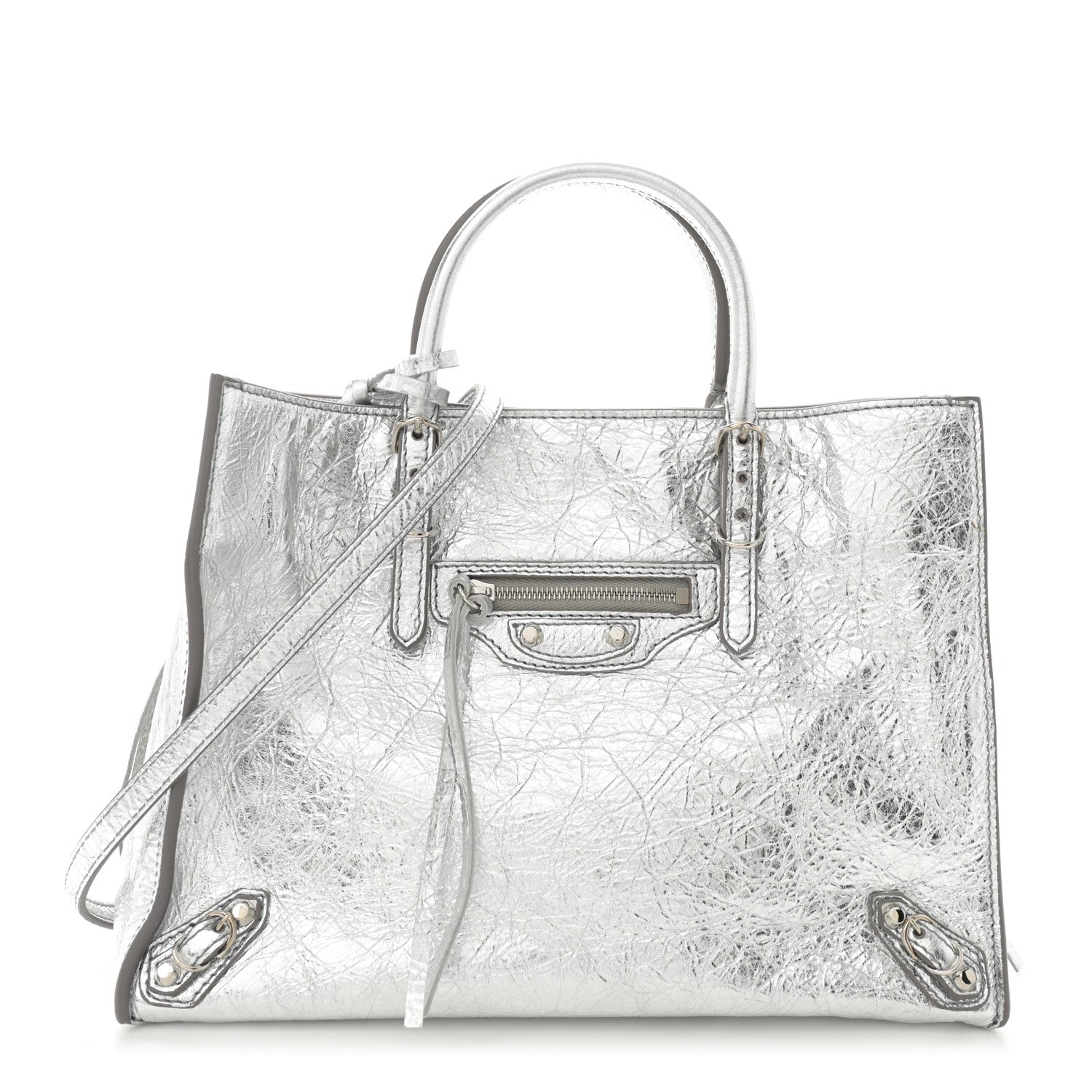 Balenciaga Metallic Calfskin Papier A6 Zip Around Tote Silver 1 of 11
