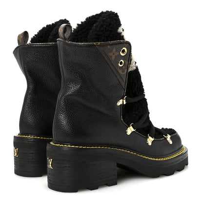 Louis Vuitton Grained Calfskin Shearling LV Beaubourg Ankle Boots 38.5 Black 5 of 9