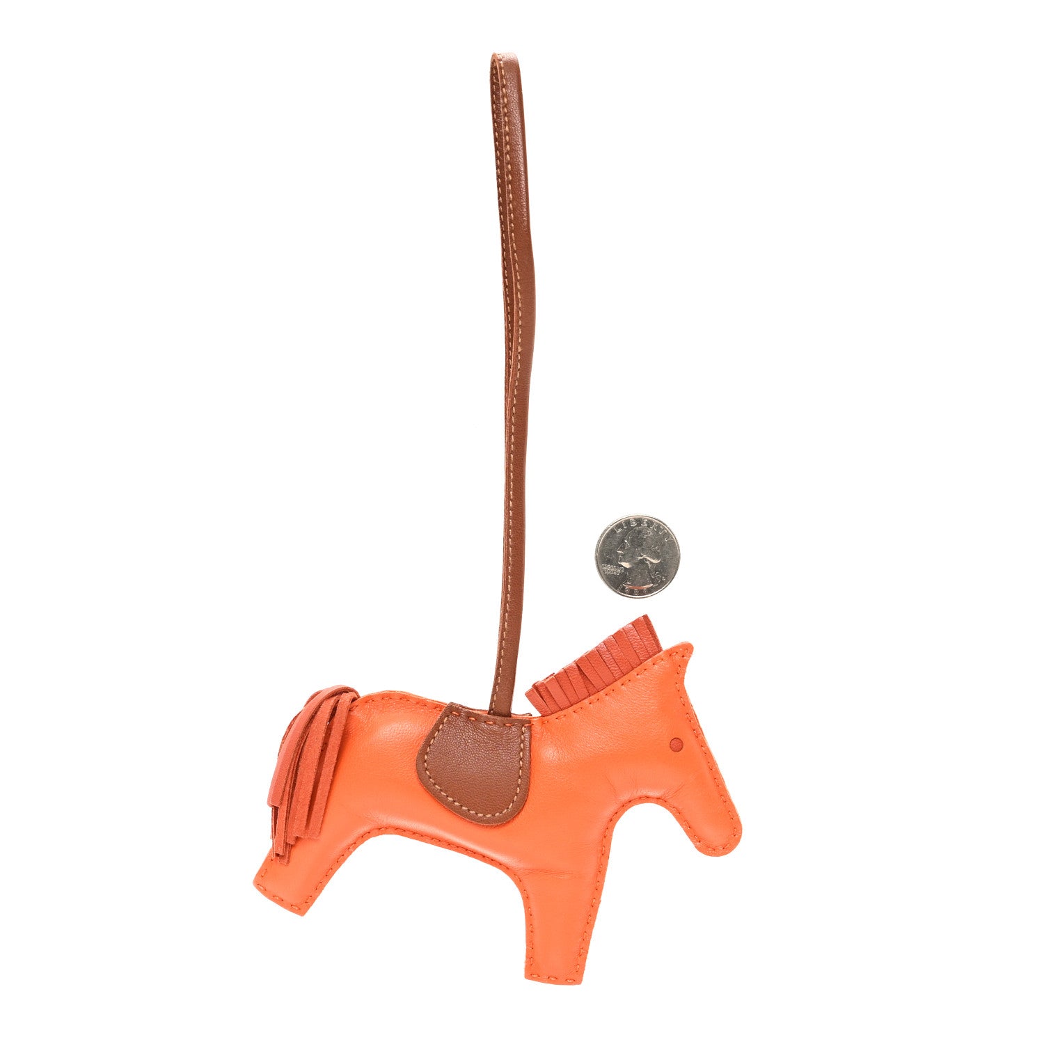 Hermes Milo Lambskin Grigri Rodeo Horse Bag Charm MM  Feu Cornaline Fauve 2 of 3