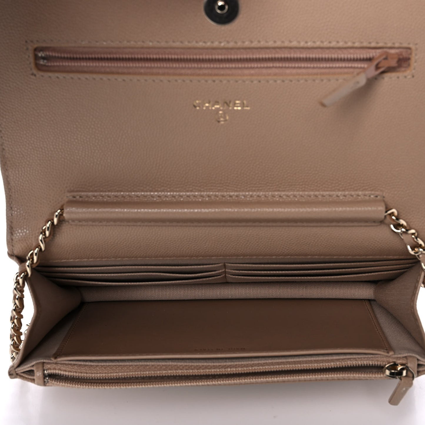 Caviar Quilted Crystal CC Wallet On Chain WOC Beige