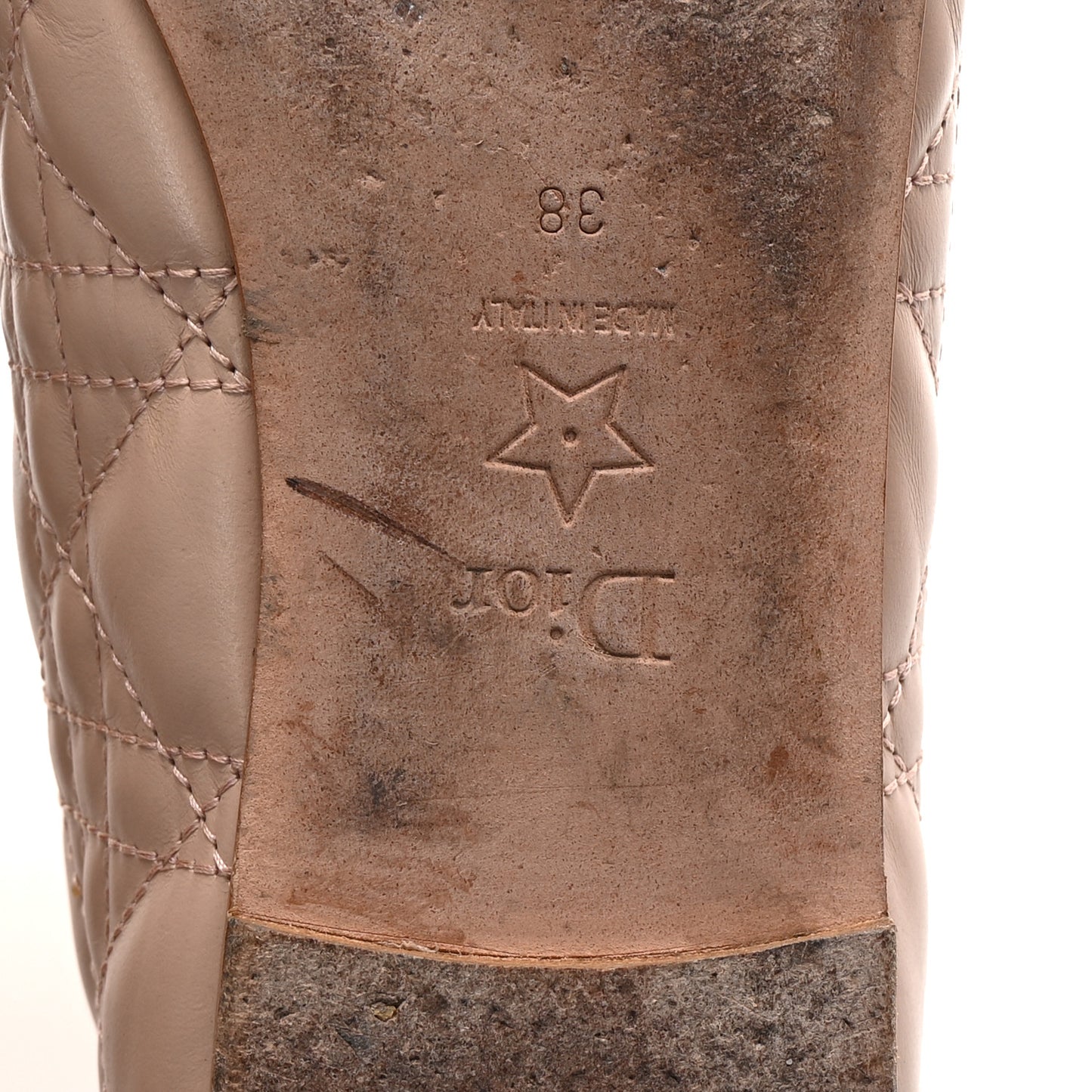 Calfskin Cannage Pearl Bow Ballet Flats 38 Nude