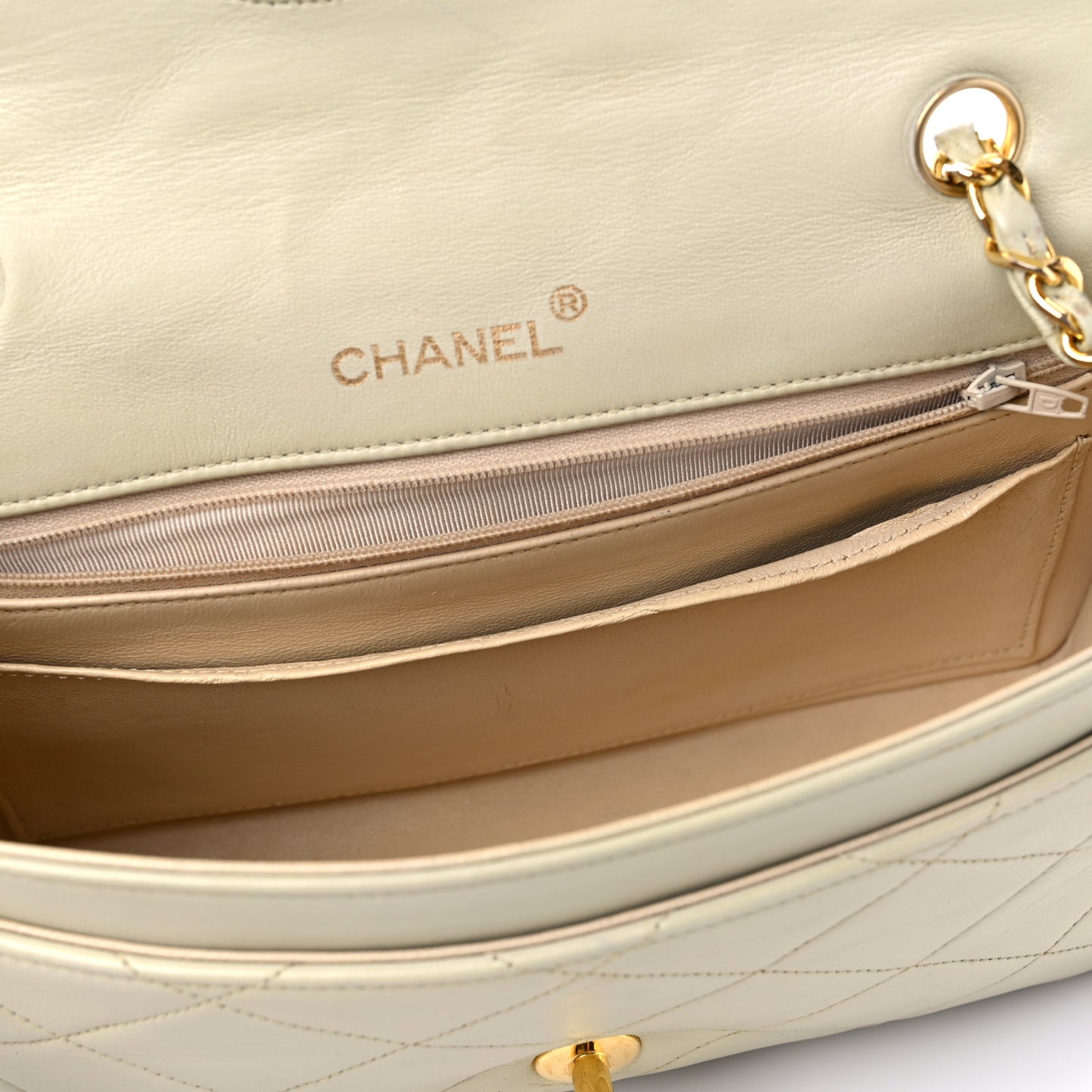 Lambskin Quilted Small Single Flap Beige