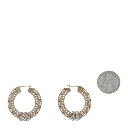 Chanel Crystal Lambskin CC Chain Hoop Earrings Gold White 2 of 4