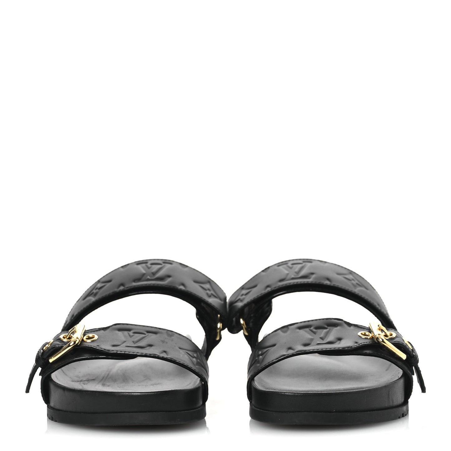 Lambskin Embossed Monogram Bom Dia Flat Mule Sandals 38 Black