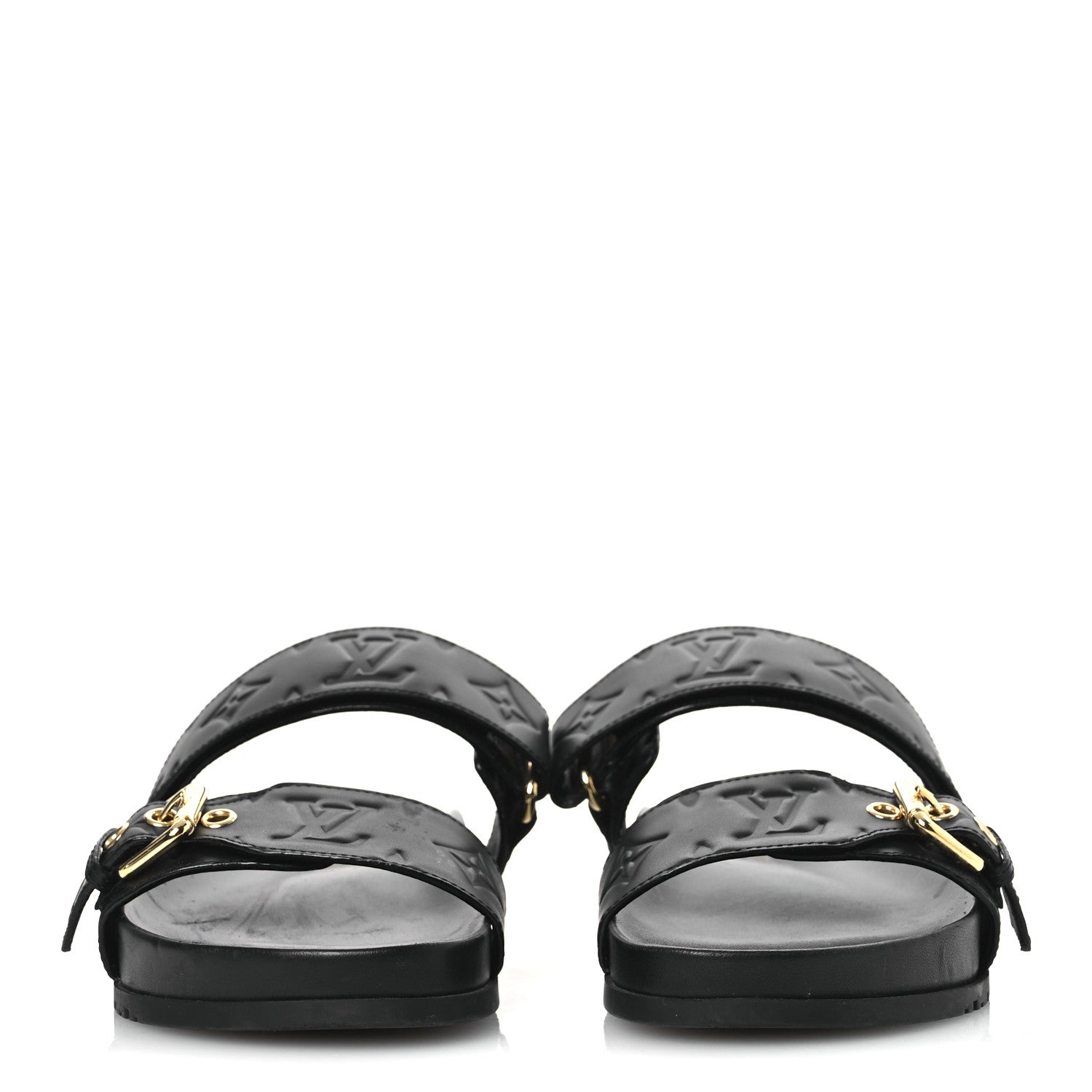 Louis Vuitton Lambskin Embossed Monogram Bom Dia Flat Mule Sandals 38 Black 4 of 13