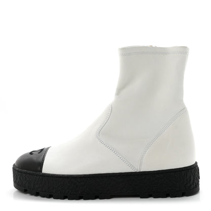 Chanel Stretch Lambskin Cap Toe CC Ankle Boots 38 White Black 1 of 10