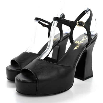 Chanel Lambskin Platform Sandals 40 Black 4 of 13