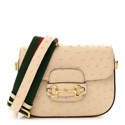 Gucci Ostrich Medium Horsebit 1955 Shoulder Bag White 1 of 12