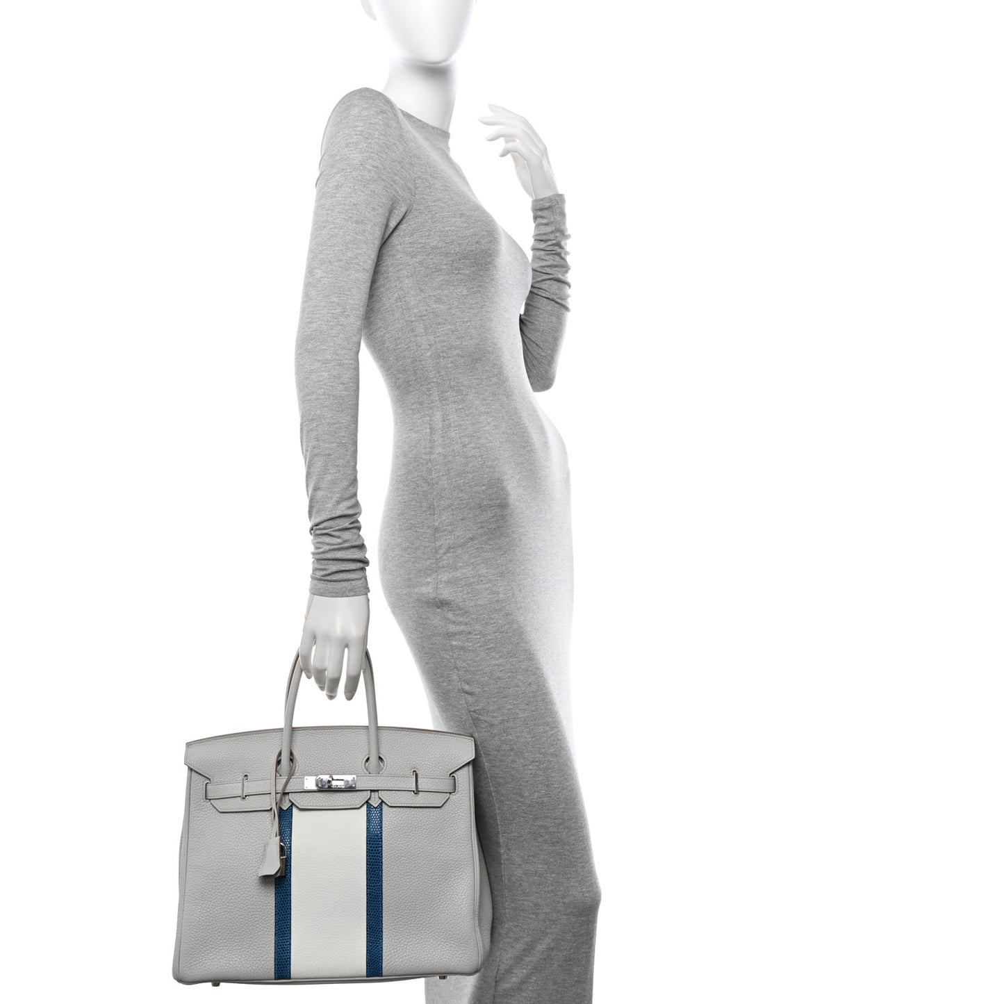 Taurillon Clemence Lizard Club Birkin 35 Gris Perle White Mykonos