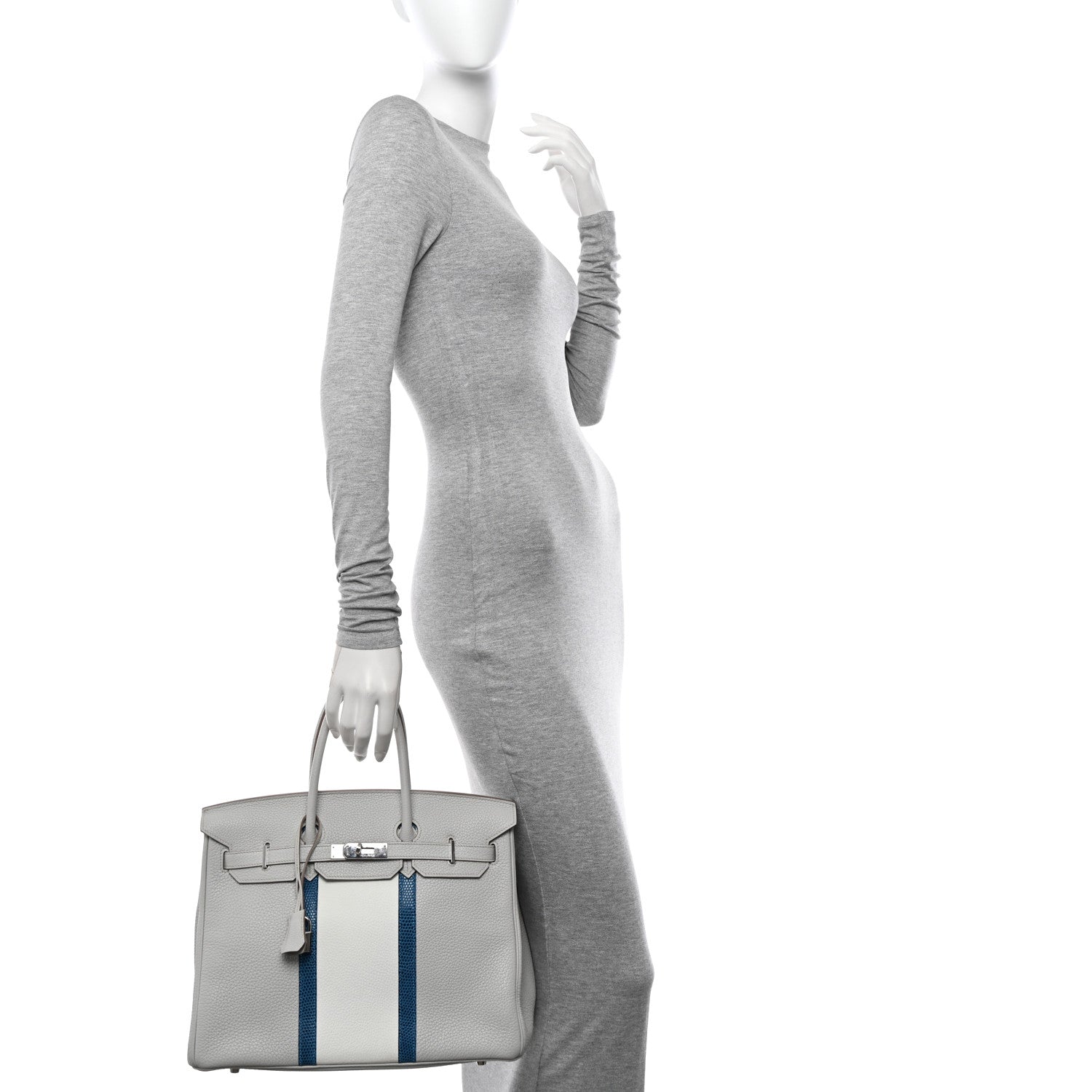 Hermes Taurillon Clemence Lizard Club Birkin 35 Gris Perle White Mykonos 2 of 11