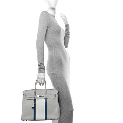 Hermes Taurillon Clemence Lizard Club Birkin 35 Gris Perle White Mykonos 2 of 11
