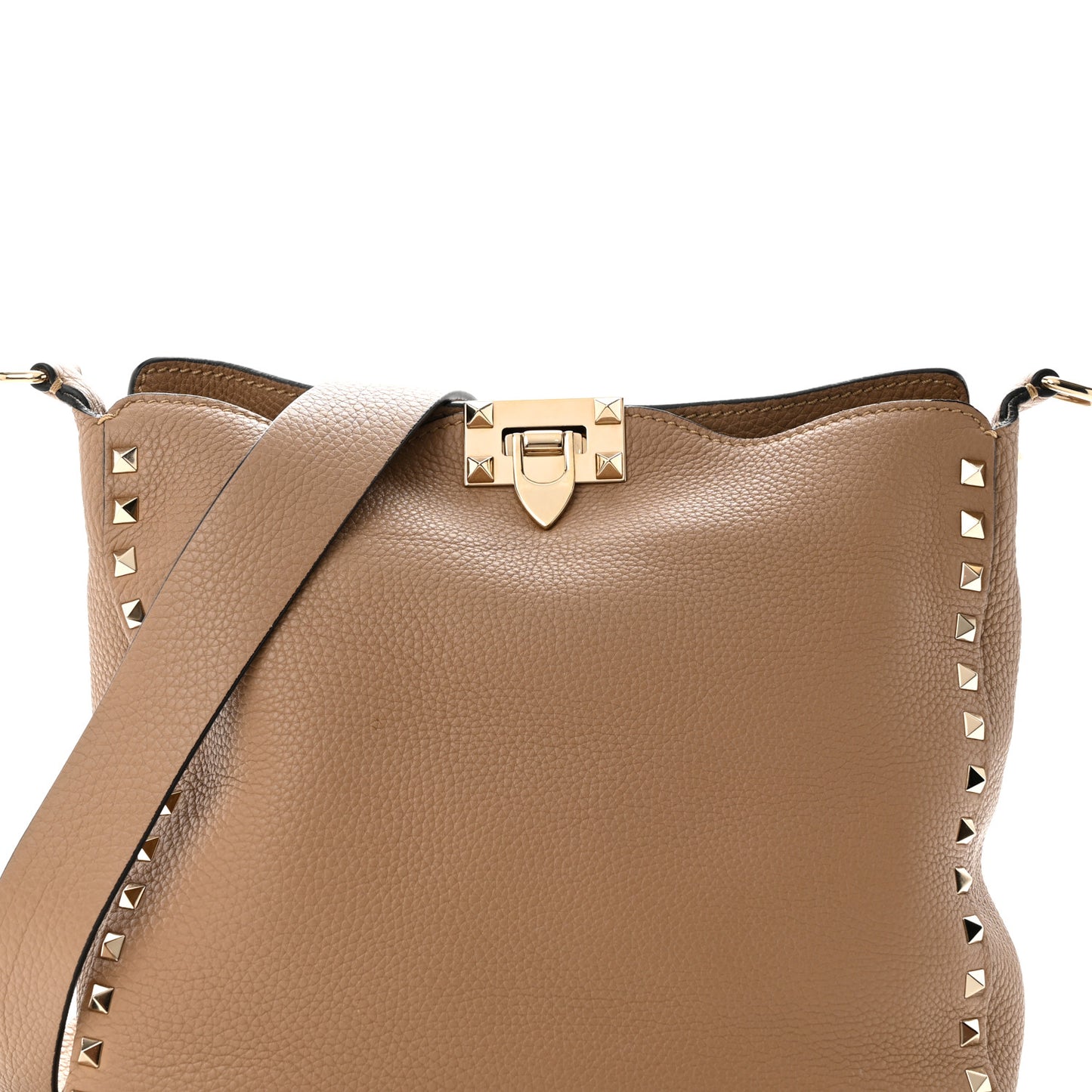 Pebbled Calfskin Small Rockstud Flip-Lock Messenger Bag Beige