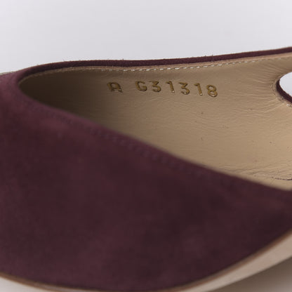 Chanel Kid Suede Metallic Lambskin Cap Toe CC Slingback Pumps 36 Burgundy Gold 7 of 9