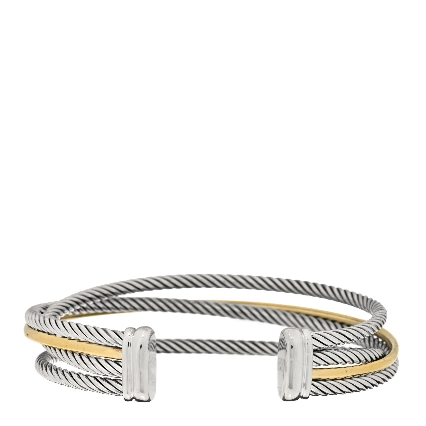 Sterling Silver 18K Yellow Gold Crossover Three Row Cuff Bracelet