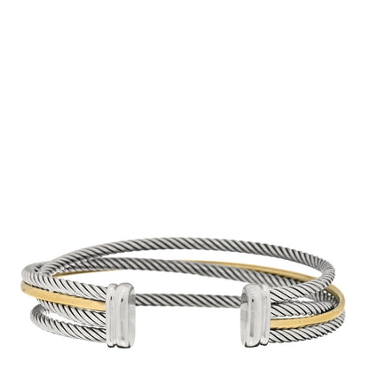 David Yurman Sterling Silver 18K Yellow Gold Crossover Three Row Cuff Bracelet 2 of 3