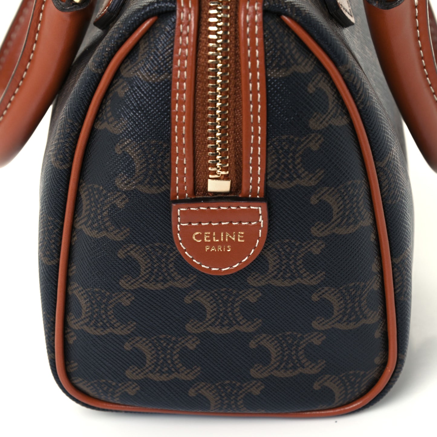 Triomphe Canvas Calfskin Small Boston Bag Tan