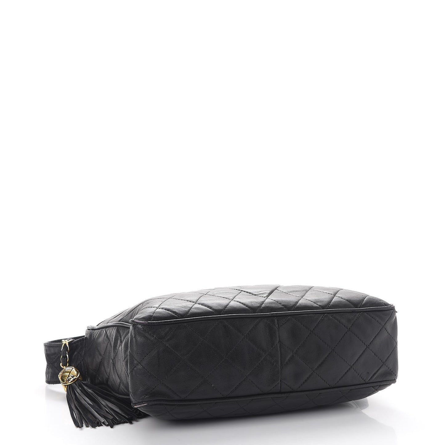 Lambskin Quilted Tassel Camera Case Black