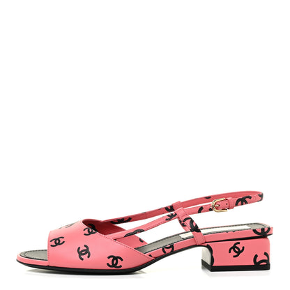 Chanel Printed Lambskin CC Slingback Sandals 40 Pink Black 1 of 12
