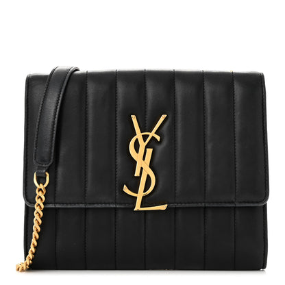 Saint Laurent Lambskin Matelasse Monogram Vicky Chain Wallet Black 1 of 10