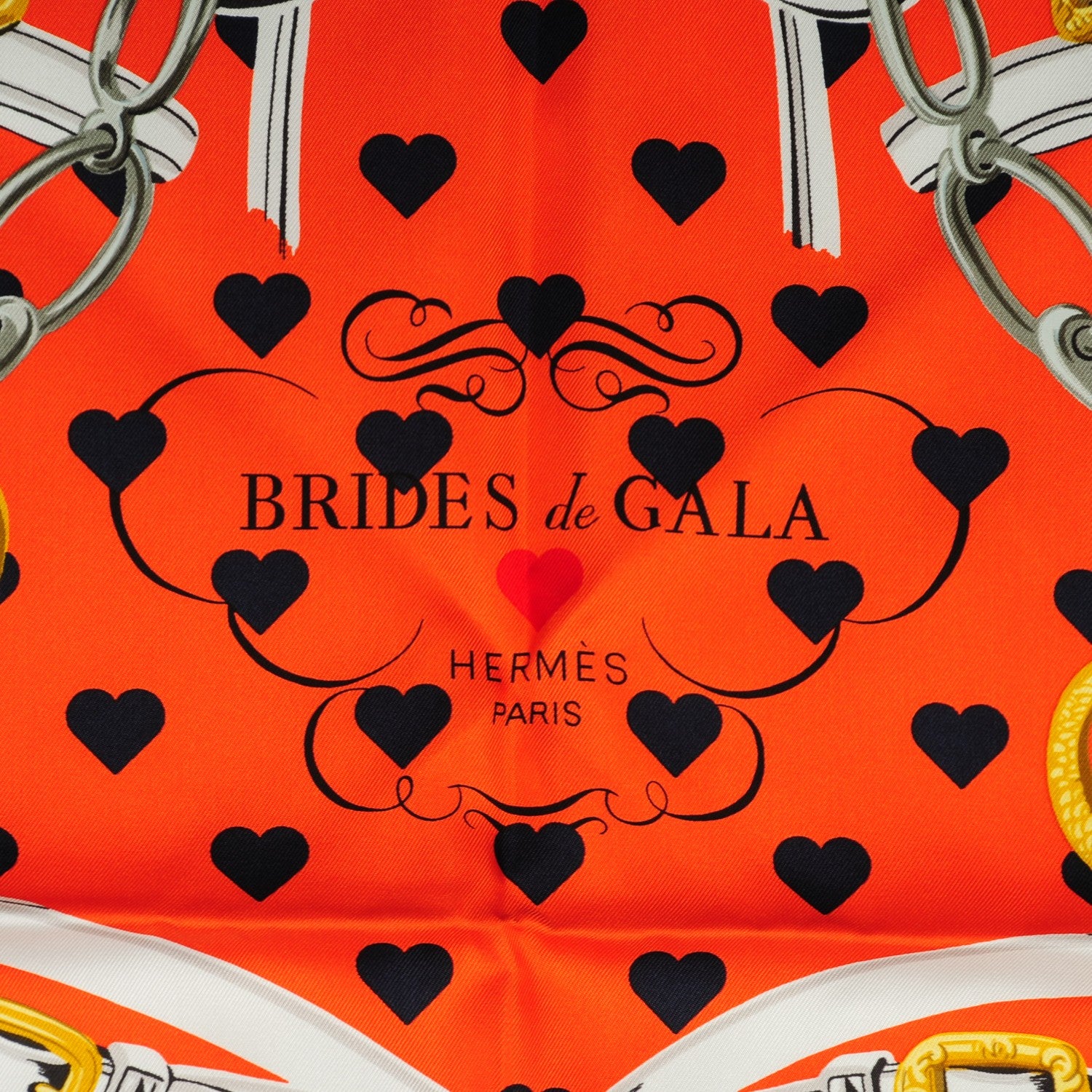 Hermes Silk Brides De Gala Love Scarf 90 Orange Marine Blanc 4 of 5