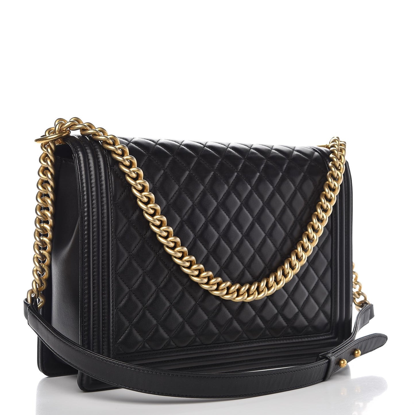 Lambskin Quilted Large Boy Flap Black