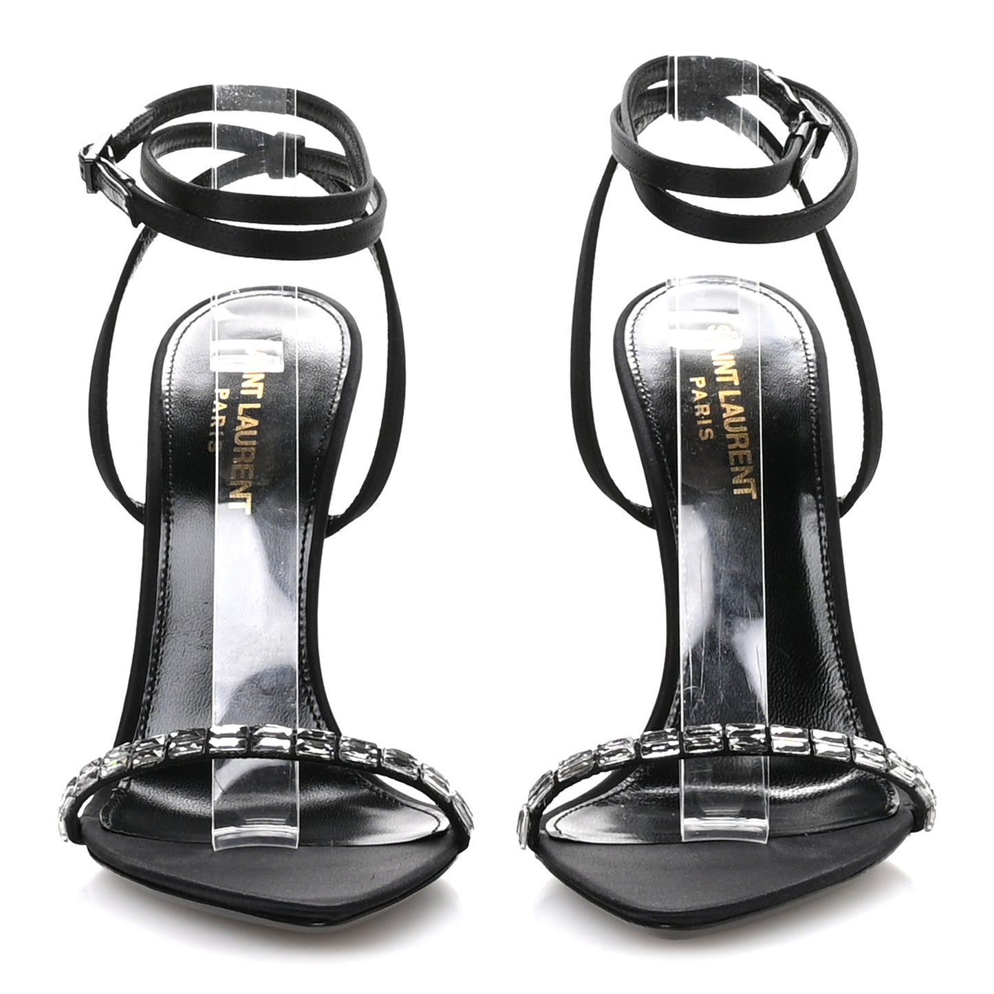 Crepe Satin Strass Satine 110 Ankle Strap Sandals 37 Black