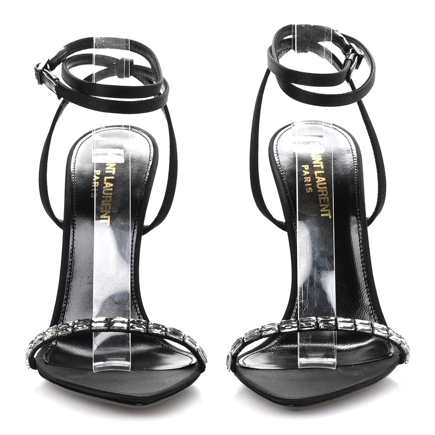 Saint Laurent Crepe Satin Strass Satine 110 Ankle Strap Sandals 37 Black 3 of 9