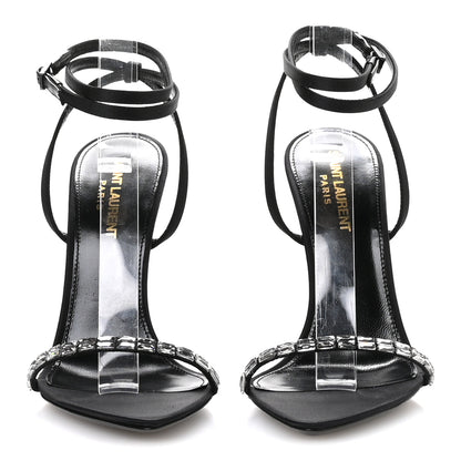 Saint Laurent Crepe Satin Strass Satine 110 Ankle Strap Sandals 37 Black 3 of 9