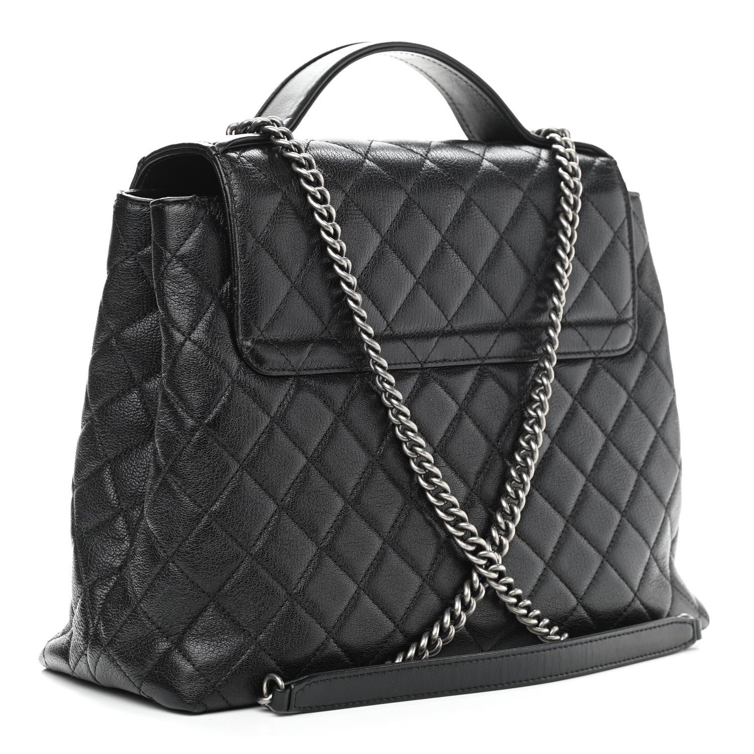 Chanel Goatskin Quilted Small CC University Shopping Tote Black 2 of 10