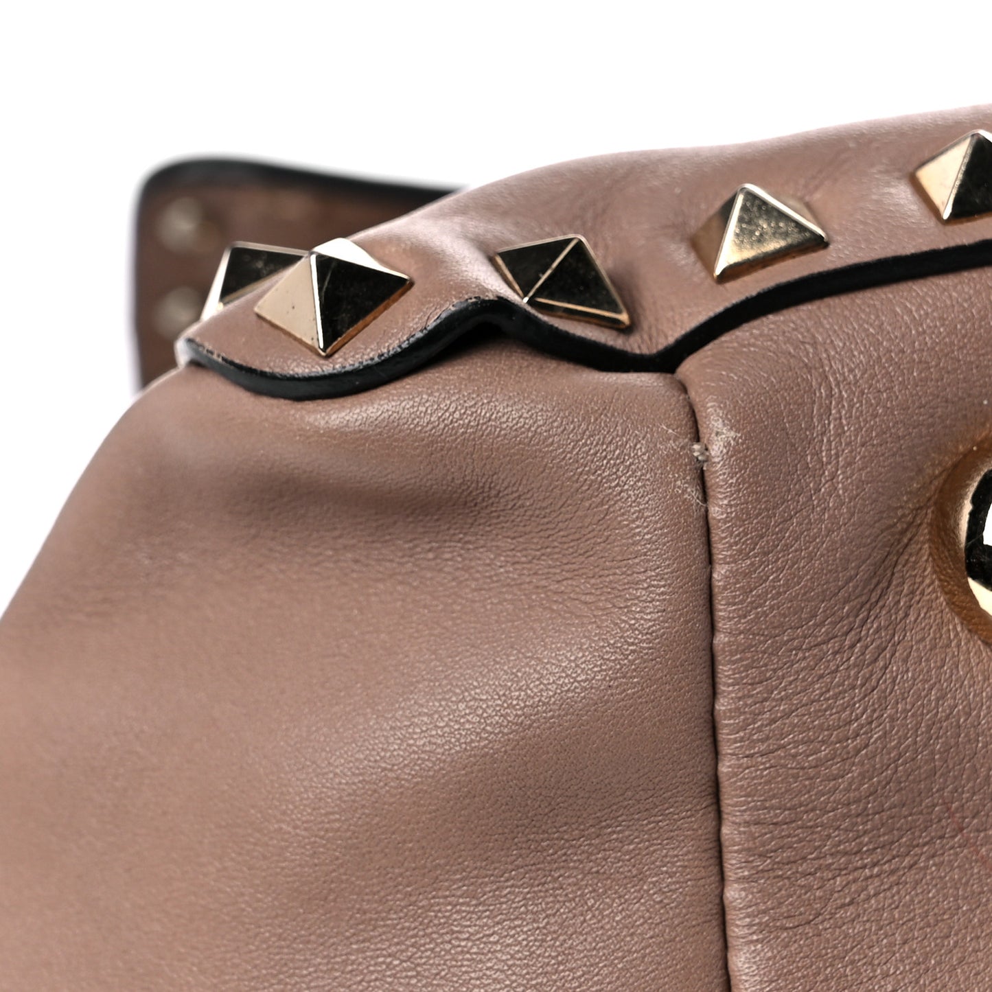 Vitello Rockstud Single Handle Flap Bag Beige