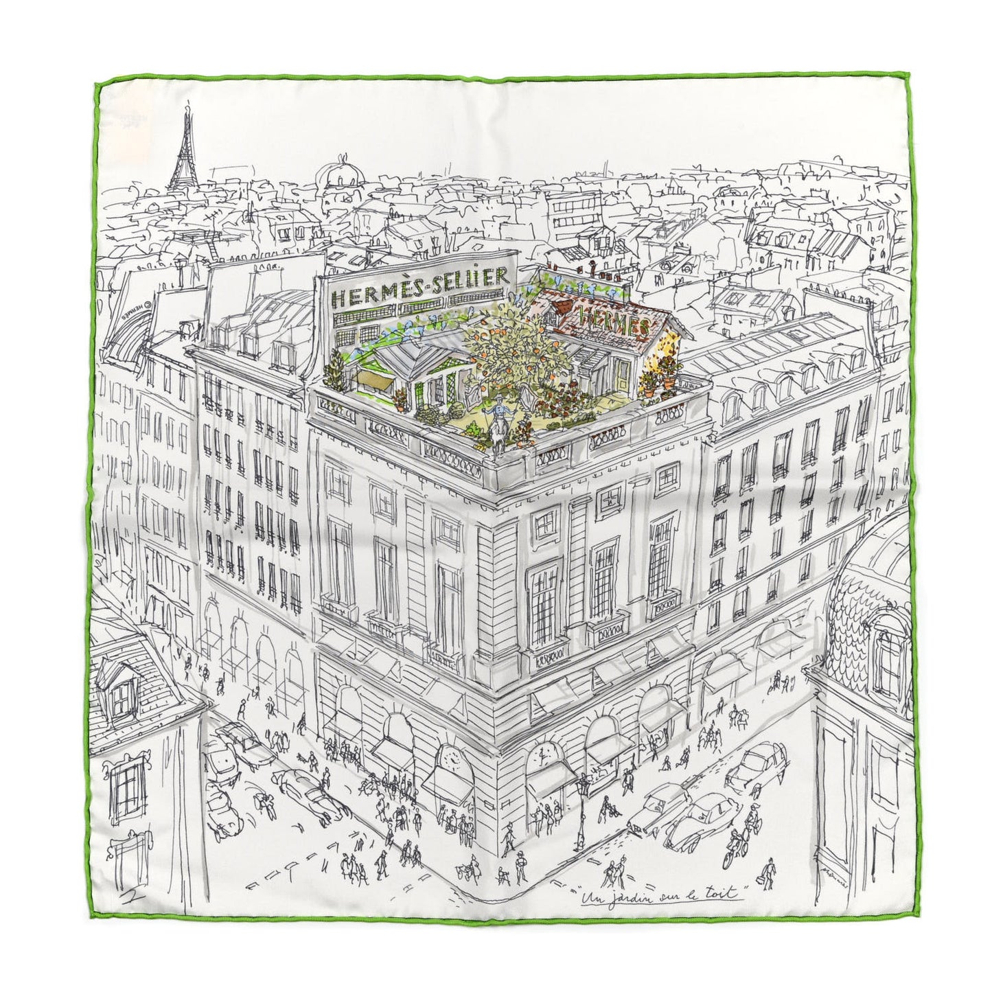 Silk Un Jardin Sur Le Toit Pocket Square White Jaune Vert