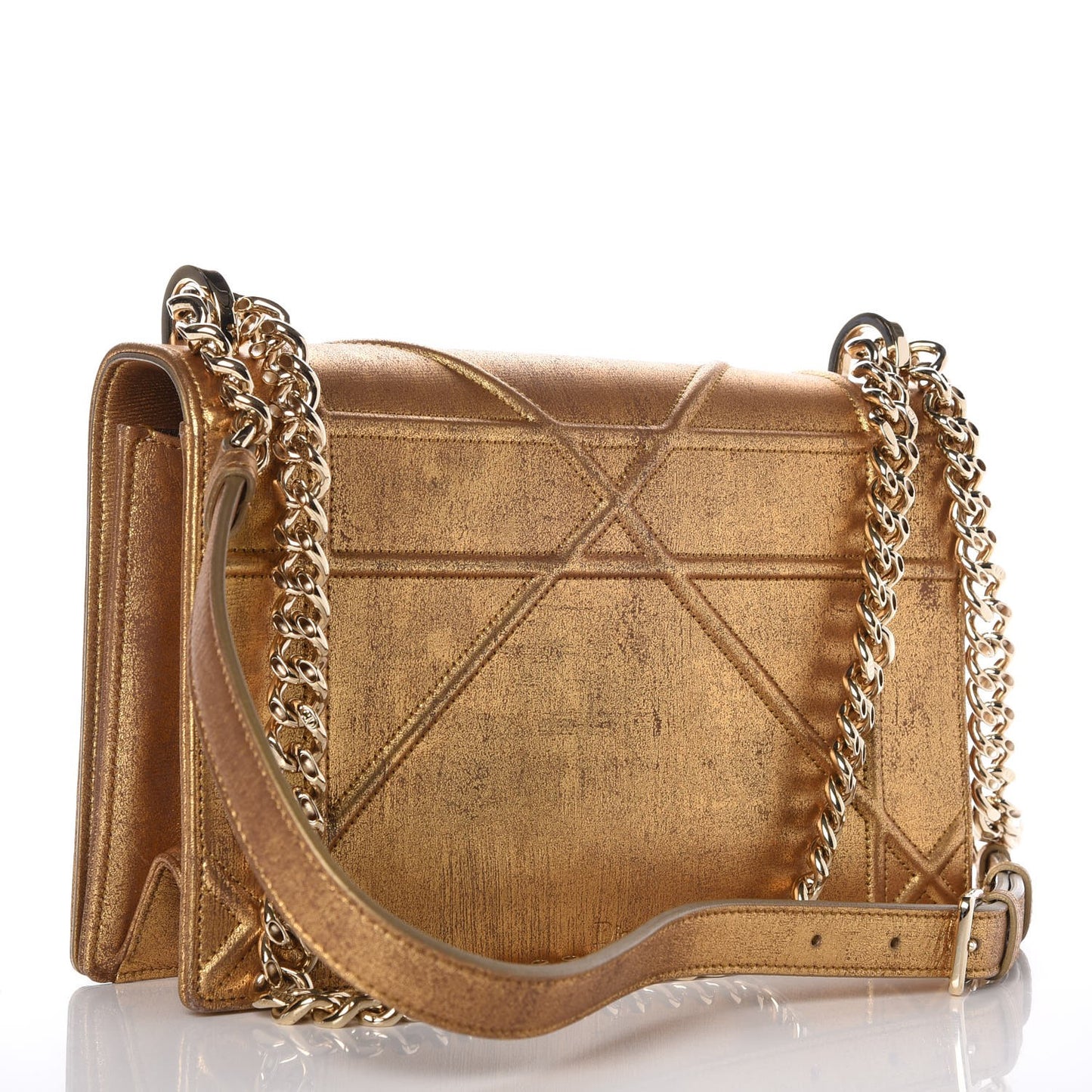 Metallic Brushed Calfskin Medium Diorama Flap Bag Gold