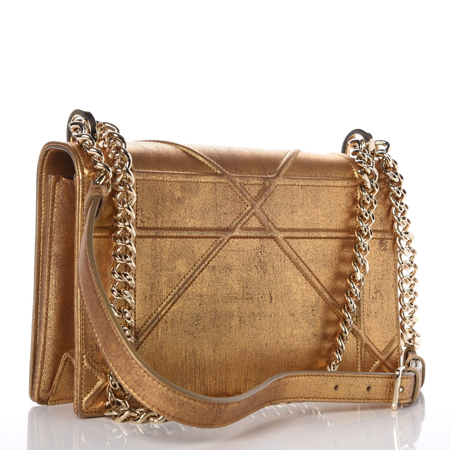 Christian Dior Metallic Brushed Calfskin Medium Diorama Flap Bag Gold 2 of 10