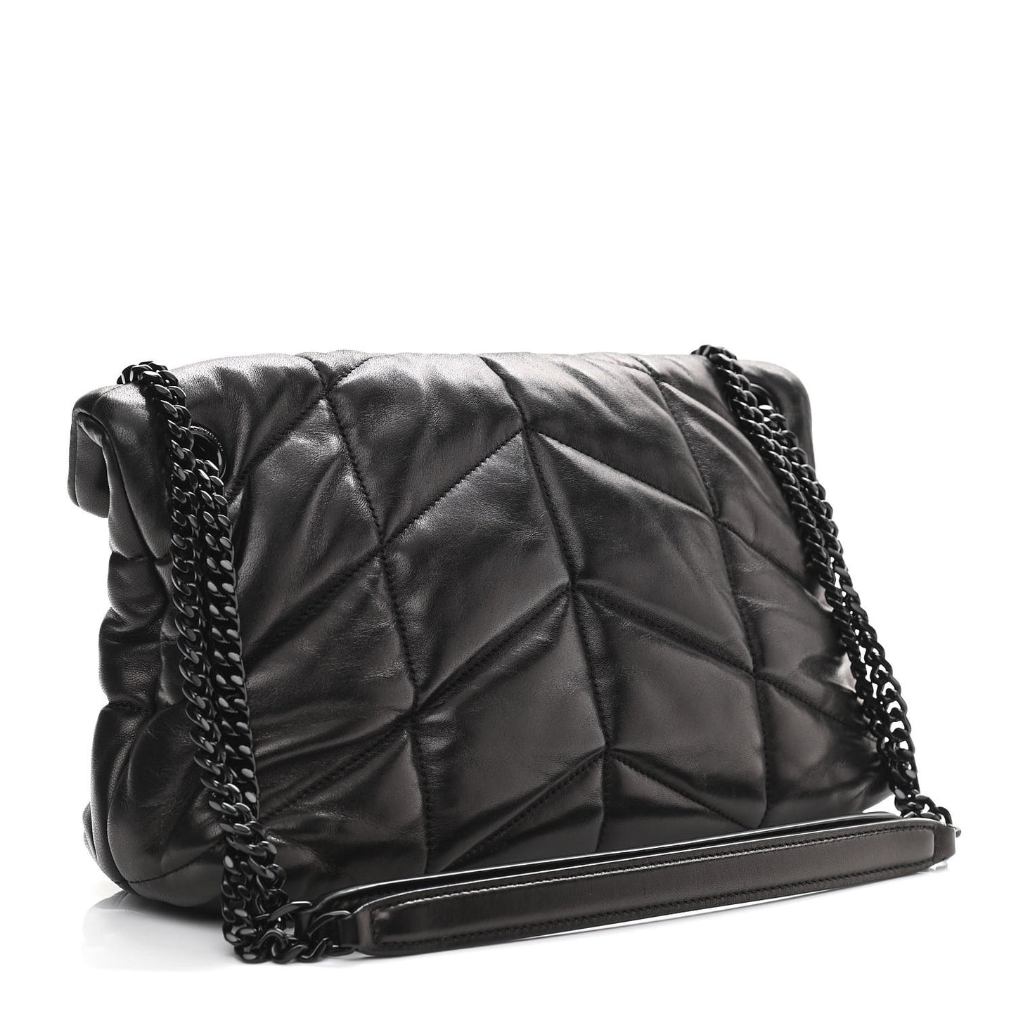 Lambskin Quilted Small Loulou Puffer Monogram Chain Satchel Black