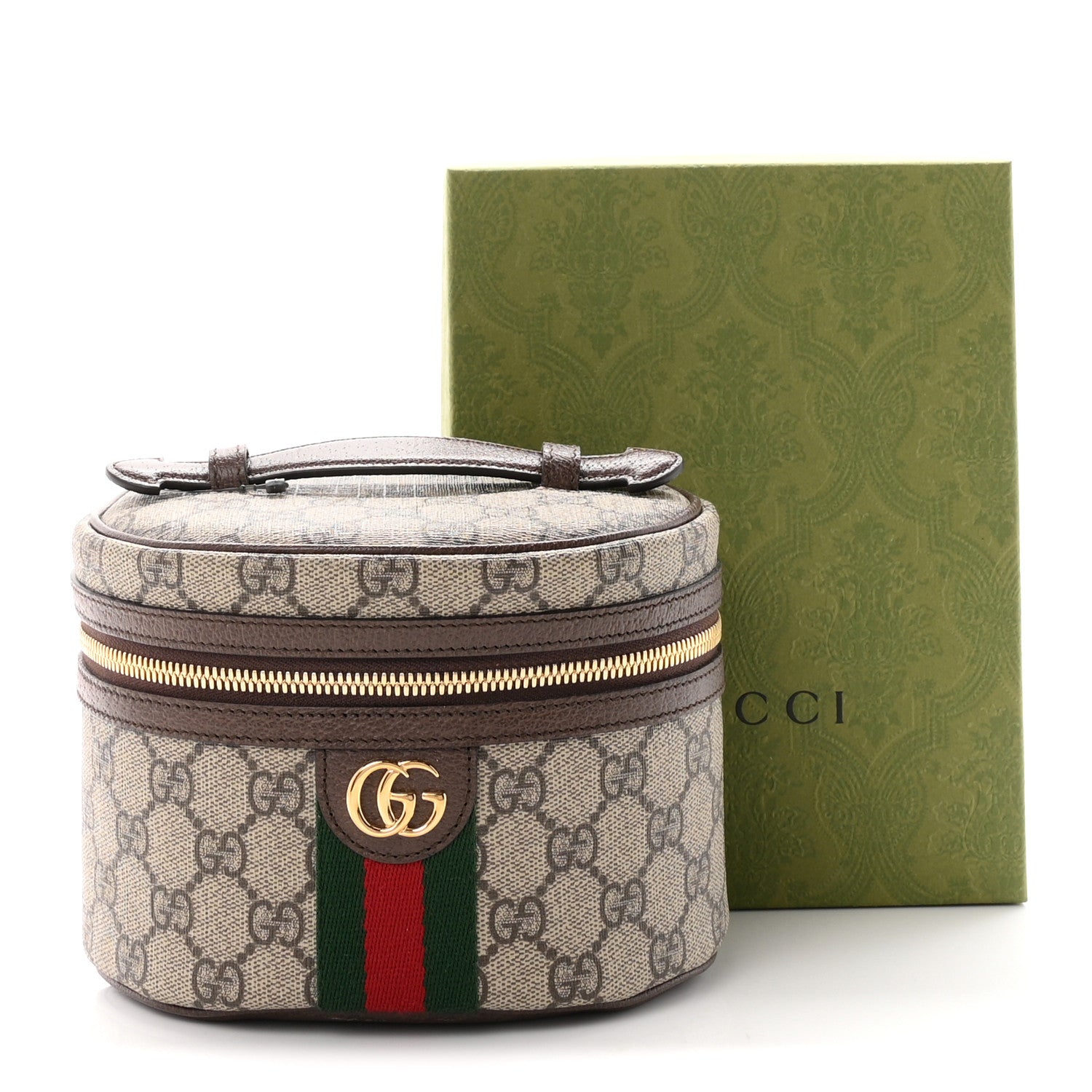 Gucci GG Supreme Monogram Textured Calfskin Web Ophidia Vanity Cosmetic Case Beige Ebony New Acero 8 of 8