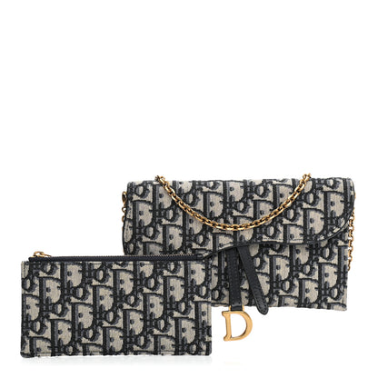 Christian Dior Oblique Saddle Chain Long Wallet Blue 1 of 10
