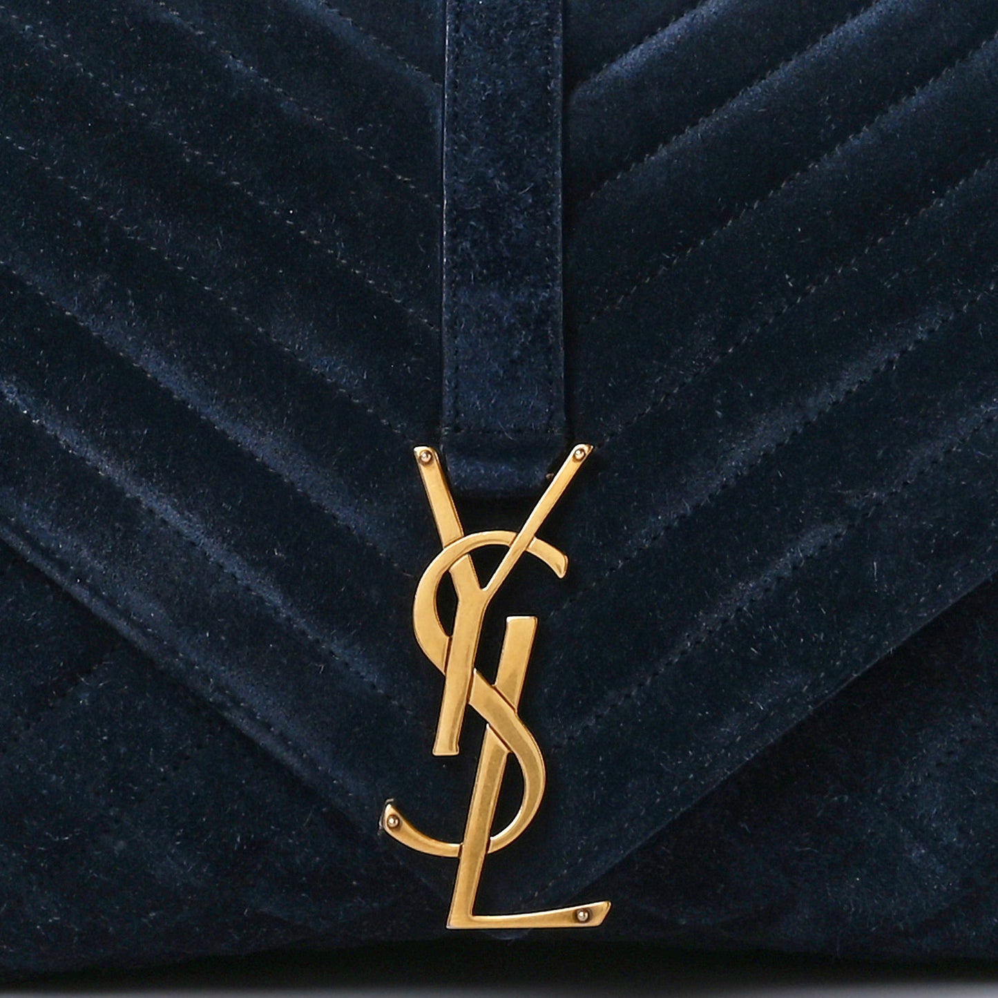 Suede Mixed Matelasse Tri-Quilt Large Monogram Envelope Satchel Navy Blue