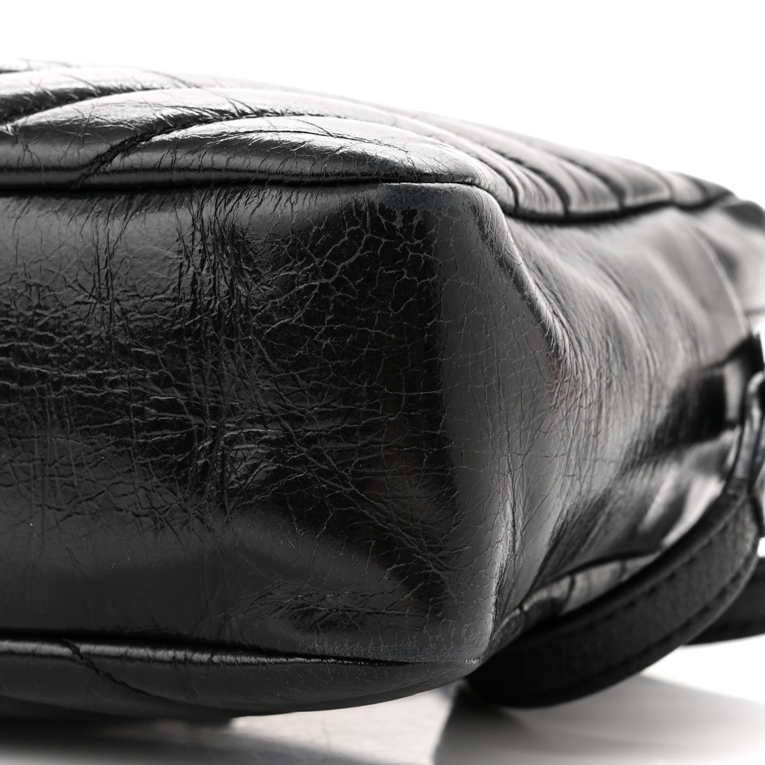 Saint Laurent Cracked Shiny Calfskin Matelasse Monogram Lou Camera Bag Black 10 of 12