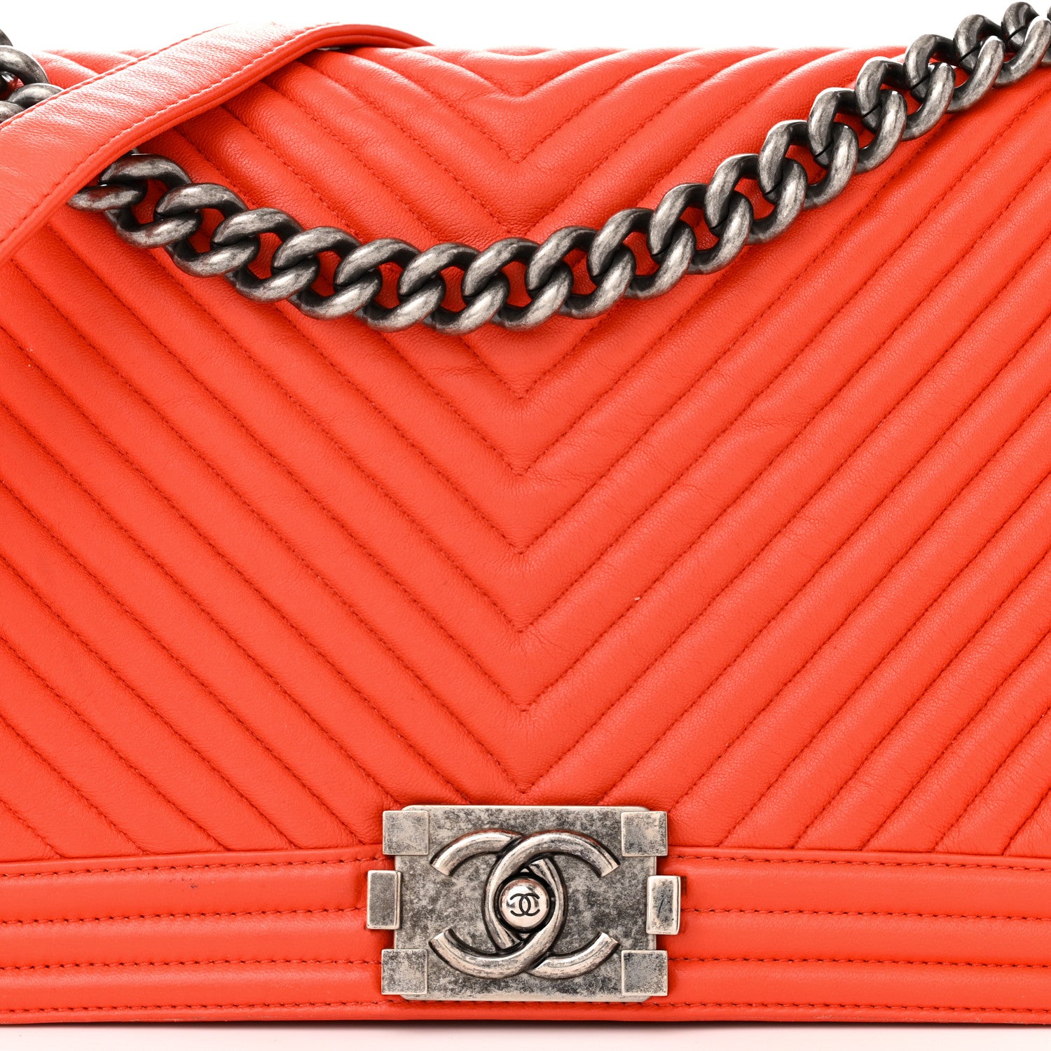 Chanel Calfskin Chevron Quilted New Medium Boy Flap Orange 8 of 16
