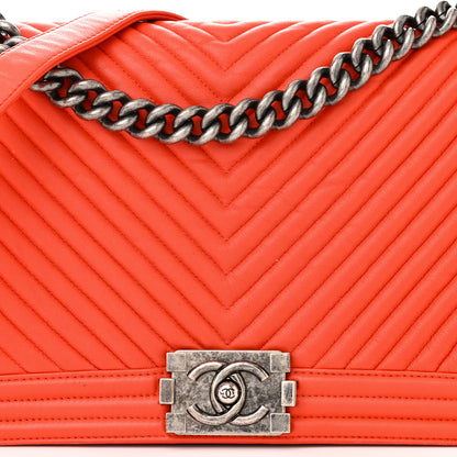 Chanel Calfskin Chevron Quilted New Medium Boy Flap Orange 8 of 16