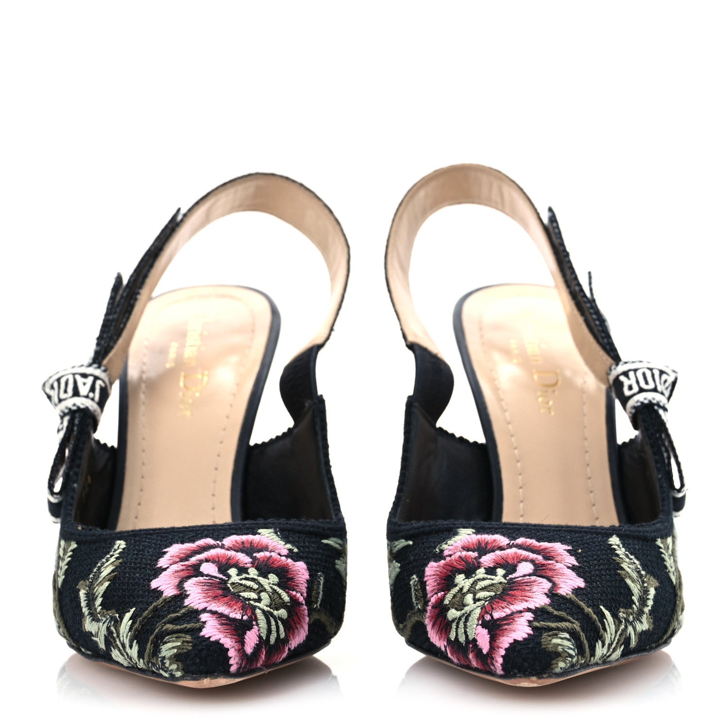 Christian Dior Ribbon Petites Fleurs Embroidered J'Adior Slingback 100mm Pumps 38.5 Black 2 of 12