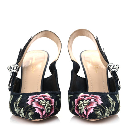 Christian Dior Ribbon Petites Fleurs Embroidered J'Adior Slingback 100mm Pumps 38.5 Black 2 of 12