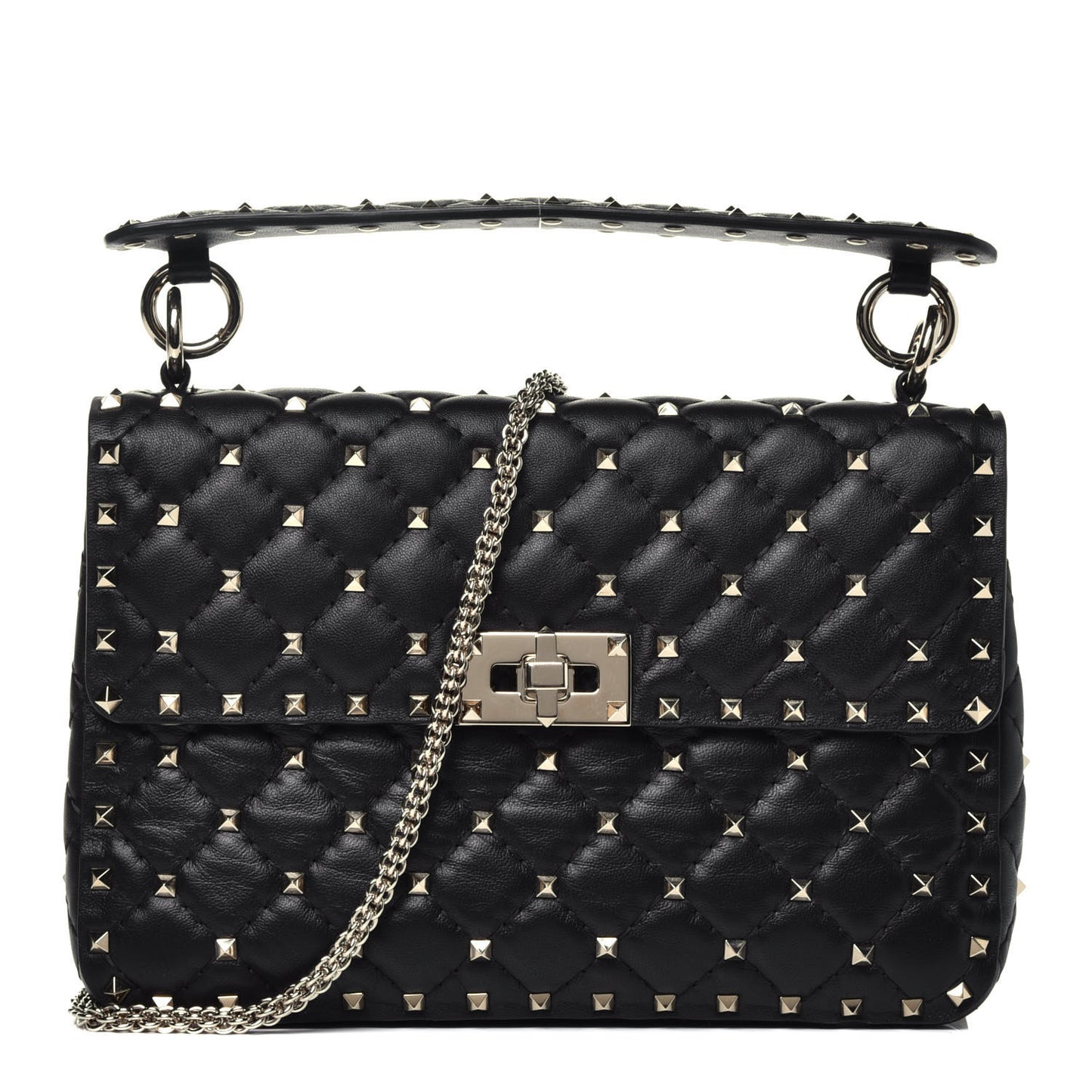Lambskin Medium Rockstud Spike Shoulder Bag Black