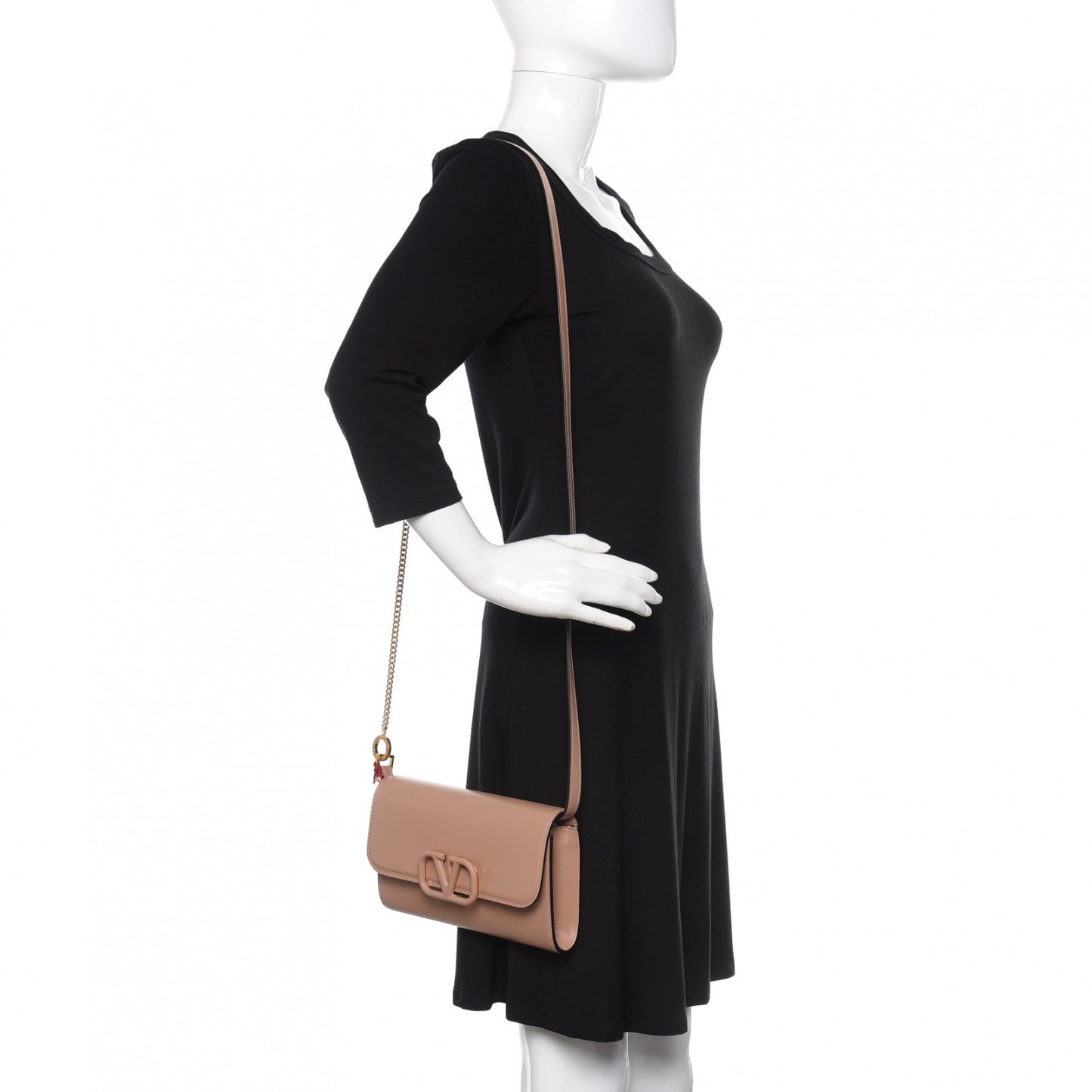 Calfskin VSling Clutch With Shoulder Strap Rose Cannelle