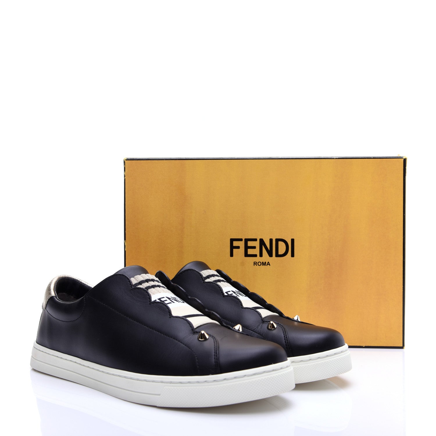 Fendi Vitello Lurex Rockoclick Slip On Sneakers 38.5 Black Gold 14 of 14