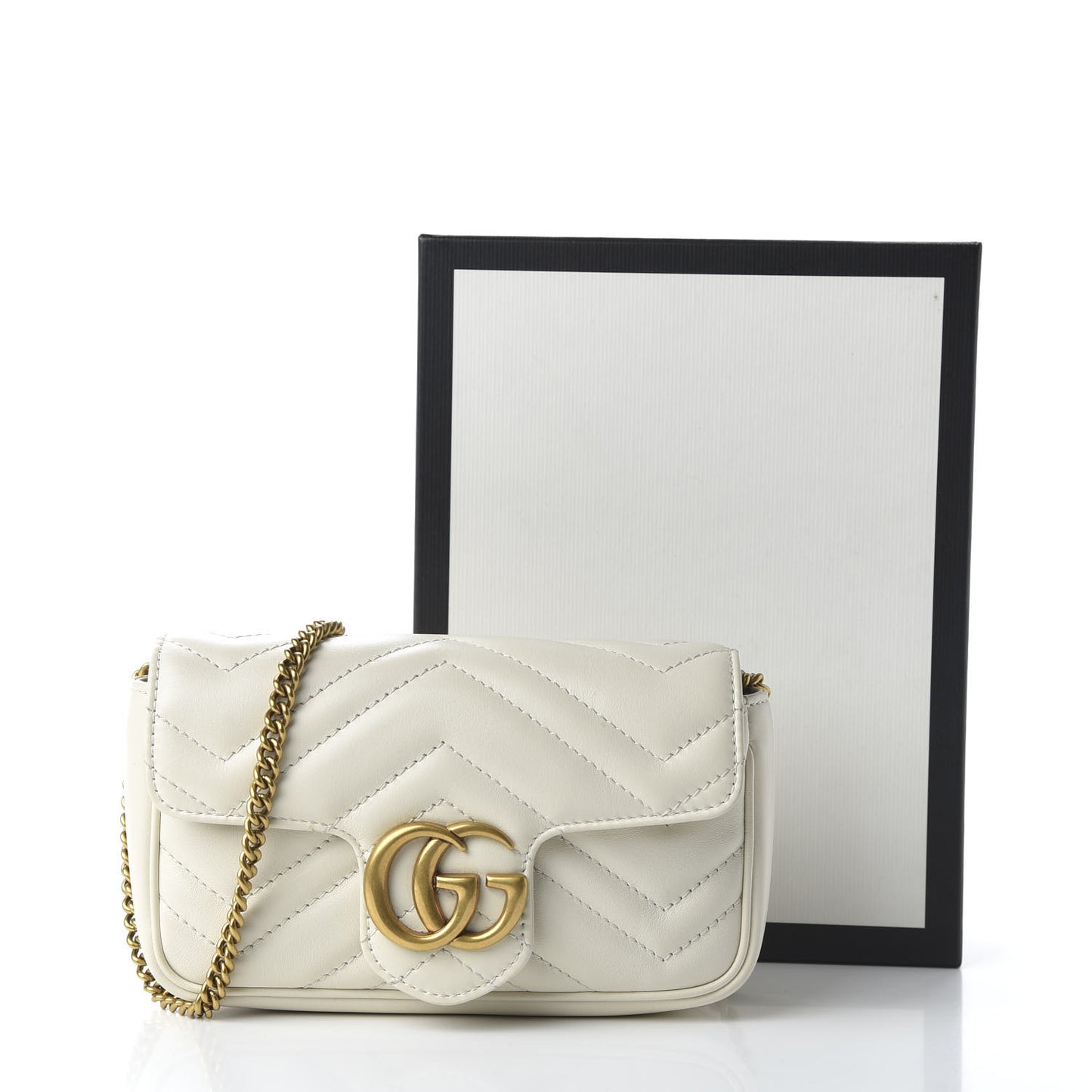 Calfskin Matelasse Super Mini GG Marmont Shoulder Bag White